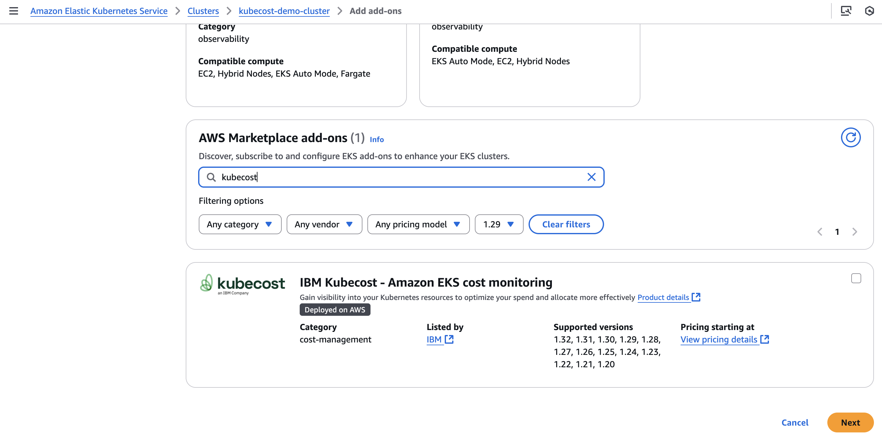 Kubecost EKS Add-on